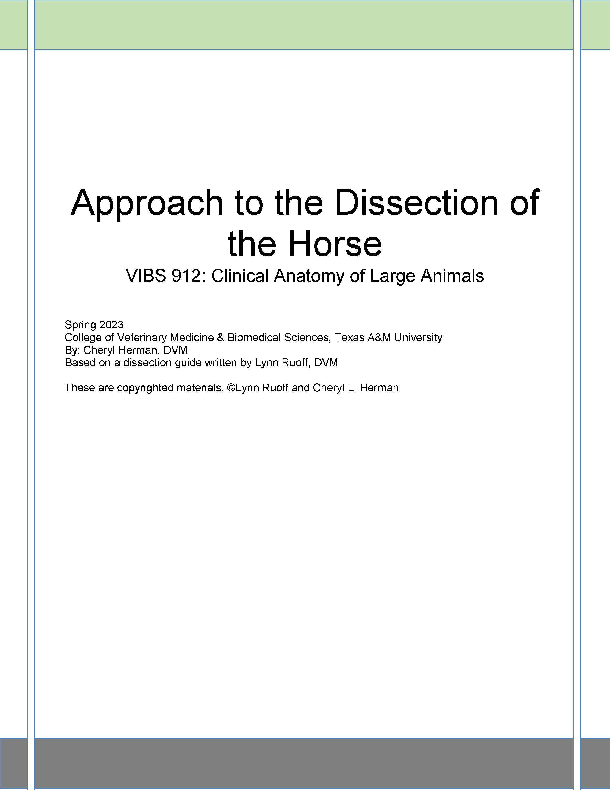 VIBS 912 HORSE Dissection Guide - Spring 2023